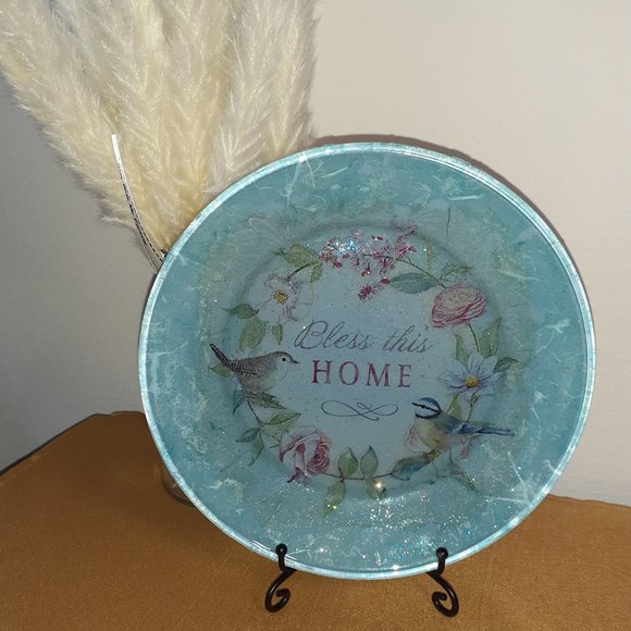SOLD Spiritual/Christian/Religious Decorative Bless This Home Decoupage Plate - Picture 1 of 3